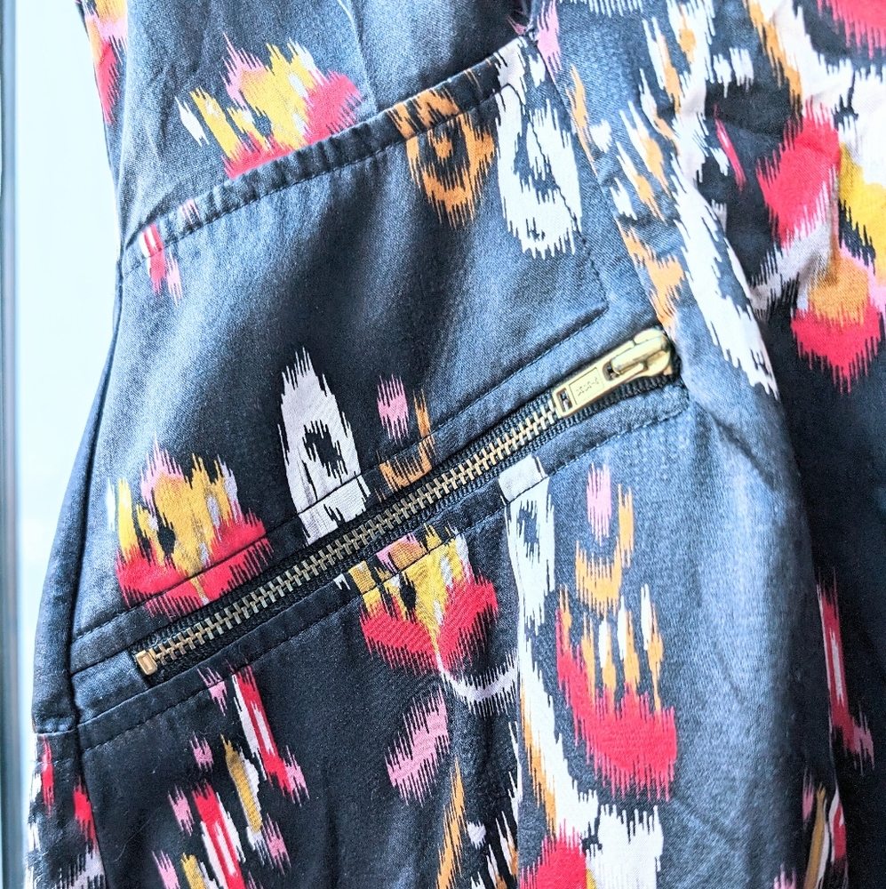 French Connection Silk Dress. Black with Colourful Print. Sz 4.